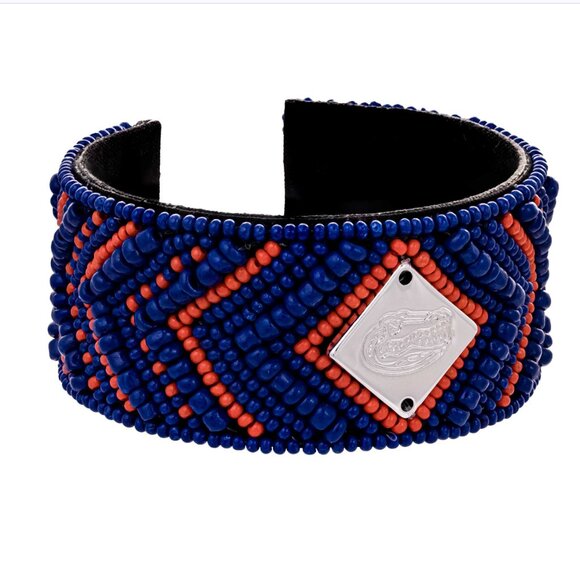 University of Florida Gators Bracelet NEW Hand Beaded Cuff Blue Orange Silver - Picture 2 of 8